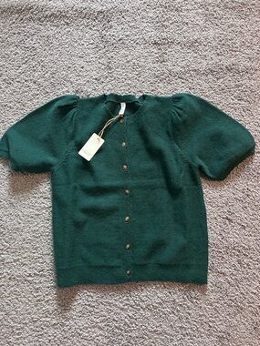 Wishlist Green Puff Sleeve Button-Up Cardigan